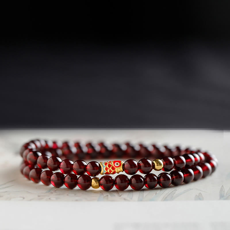 Buddha Stones 999 Złota Rybka Koi Naturalna Granatowa Bransoletka Ochronna
