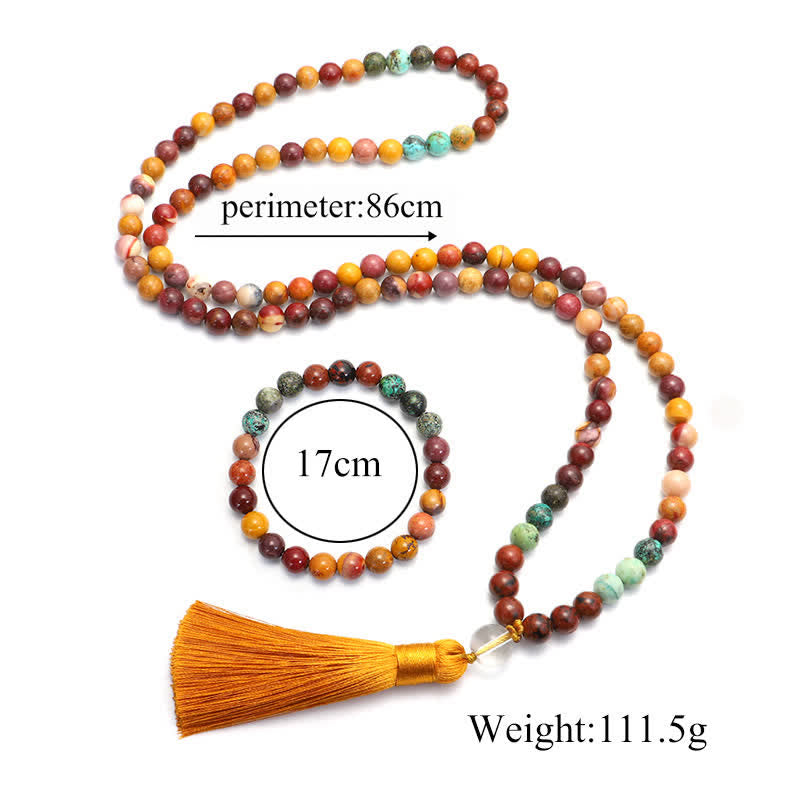 Buddha Stones 108 Mala Koraliki Mookaite Emocjonalny Wzrost Bransoletka Naszyjnik Wisiorek
