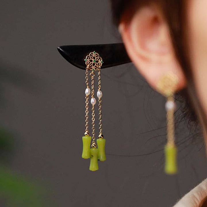 Buddha Stones Naturalny Peridot Drewno Hebanowe Miłość Frędzle Spinka Do Włosów