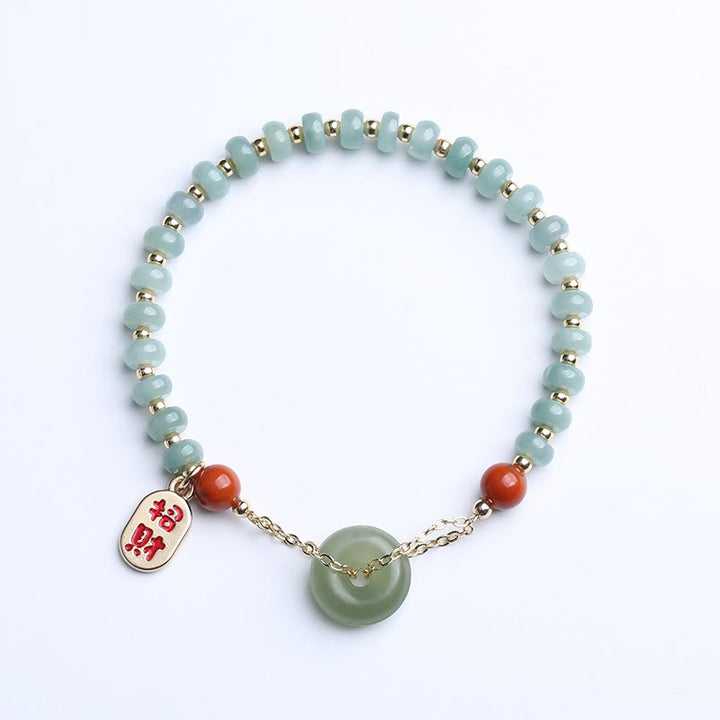 Buddha Stones Naturalny Hetian Jade Czerwony Agat Klamra Pokoju Bransoletka Szczęście Fortuna
