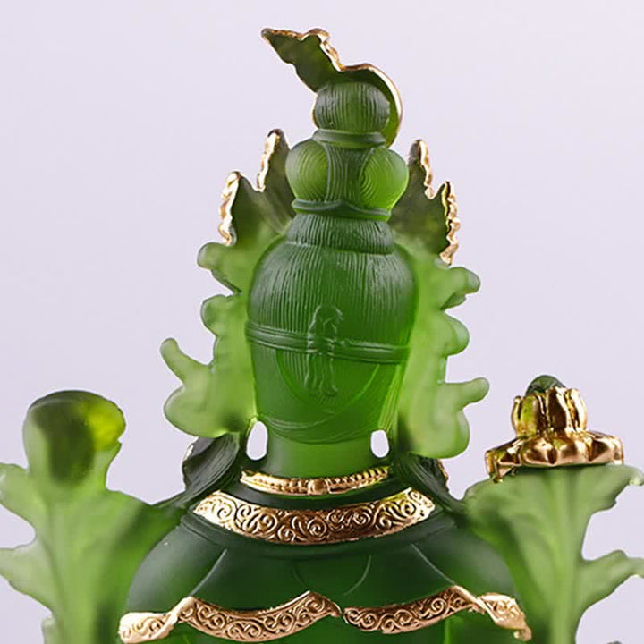 Buddha Stones Bodhisattwa Zielona Tara Ręcznie Robione Liuli Kryształowe Dzieło Sztuki Ochrona Domu Biuro Statua Dekoracja - image 8