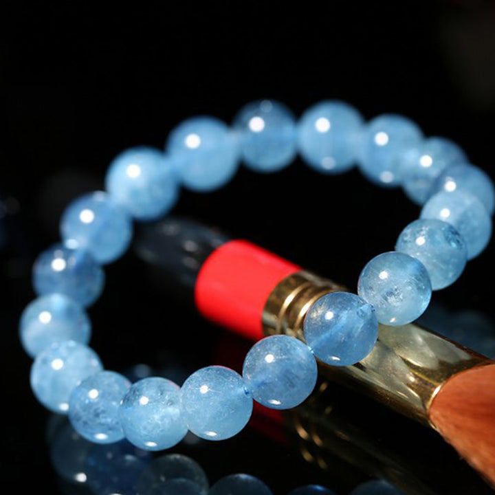 Buddhastoneshop Bransoletka z koralików akwamarynowych Peace Healing