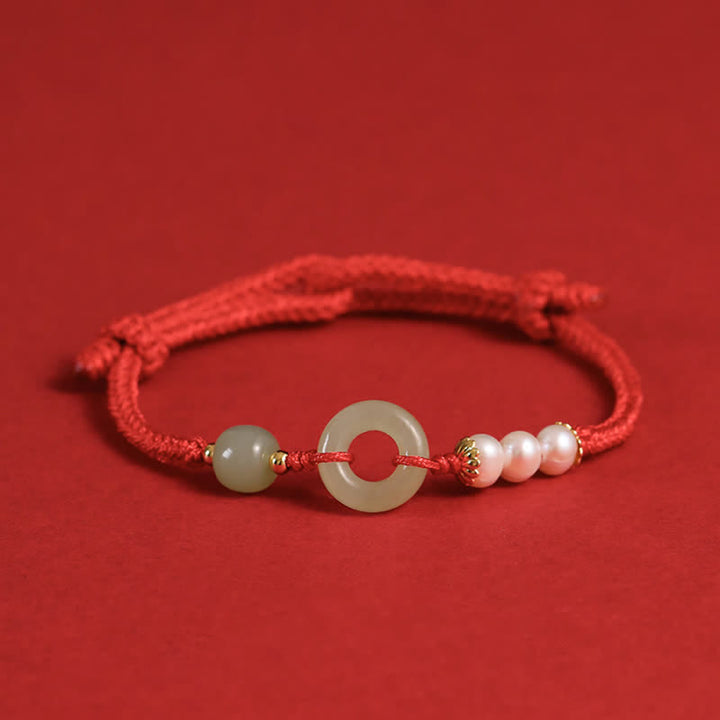 Bransoletka z naturalnych Buddha Stones Hetian Jade Pearl Peace Buckle Luck