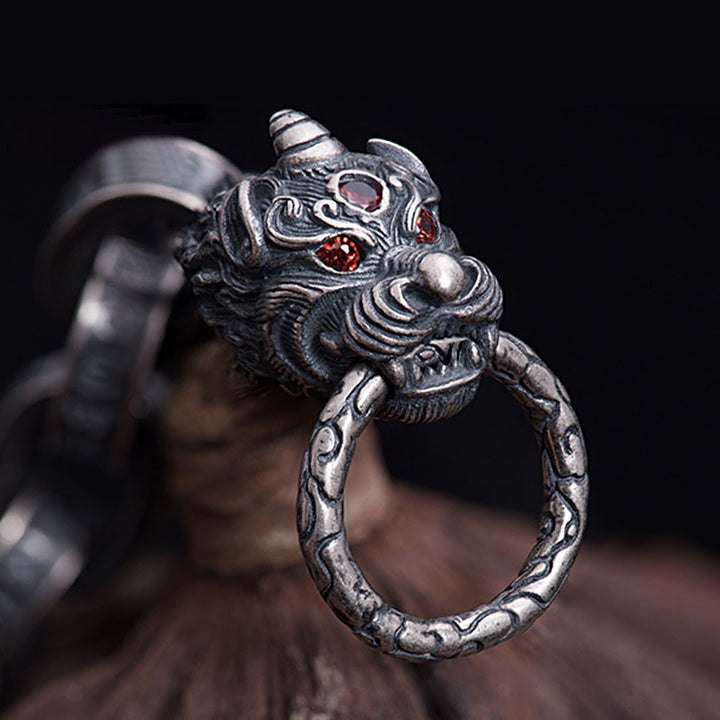 Buddha Stones 925 Srebro Sterlingowe Smok Kirin Om Mani Padme Hum Sukces Siła Bransoletka Bangle