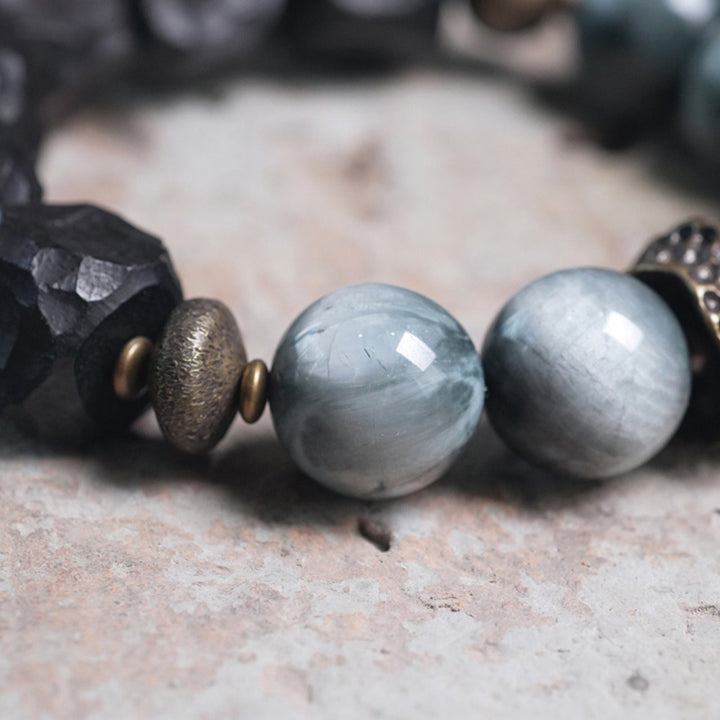 Buddha Stones Orle Oko Kamień Heban Drewno Miedź Pewność Pary Bransoletka