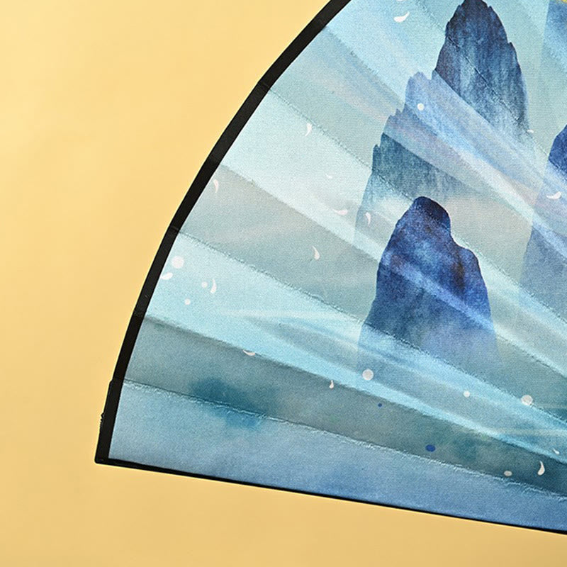 Buddha Stones Vintage Phoenix Dziewięcioogoniasty Lis Kwiat Bambus Tygrys Ręczny Składany Wachlarz Wachlarz Z Chwostem Lotosu