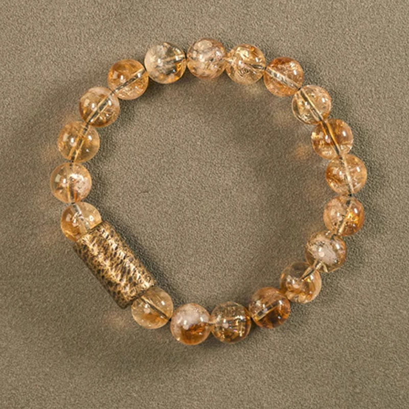 Bransoletka ochronna z naturalnego kryształu cytrynu i mosiądzu z Buddha Stones