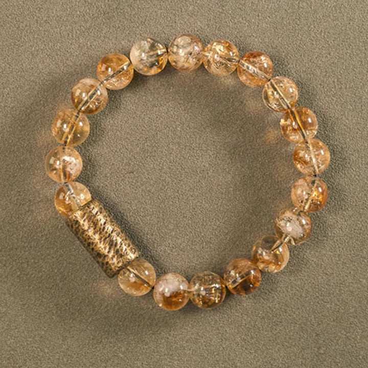 Bransoletka ochronna z naturalnego kryształu cytrynu i mosiądzu z Buddha Stones