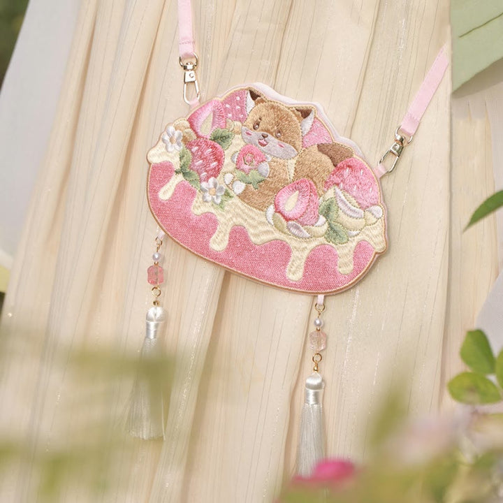 Haft Buddha Stones Szczęśliwa Panda Kot Shiba Inu Jeleń Królik Lis Kwiat Urocze Zwierzę Hanfu Torba Torebka Crossbody Torba Na Ramię