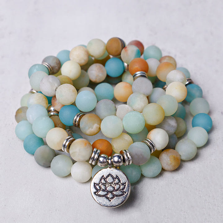 Buddha Stones Tybetański Kamień Amazonitowy Błogosławieństwo Lotos Mala