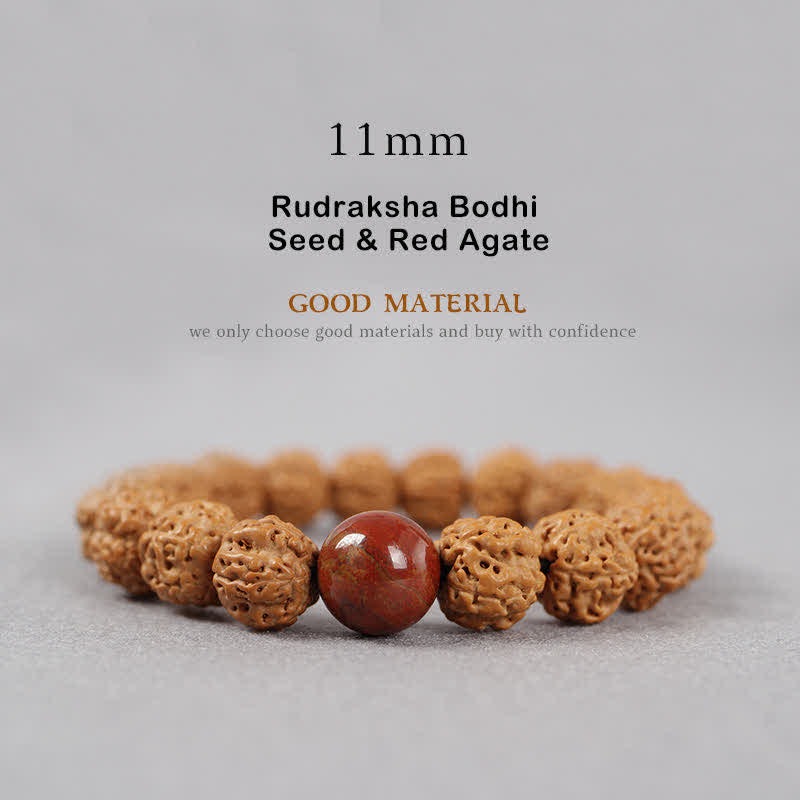Buddha Stones Tybet Rudraksha Bodhi Nasiona Dzi Koralik Bursztyn Turkus Bransoletka Bogactwo - 11 mm - Nasiona Rudraksha Bodhi i czerwony agat - image 20