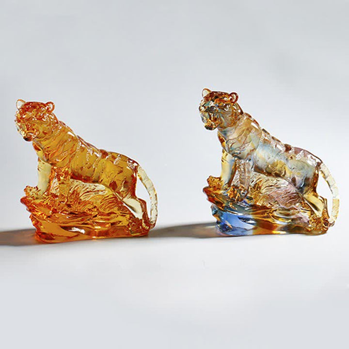 Ręcznie robiony Liuli Crystal Tiger Art Piece Ochrona Dekoracja Domu