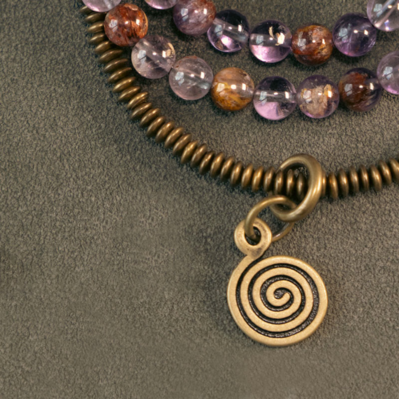Buddha Stones Fioletowy Phantom Czerwony Hematoid Kwarc Zielony Rutilated Kwarc Miedź Bransoletka Miłość Wybaczenie