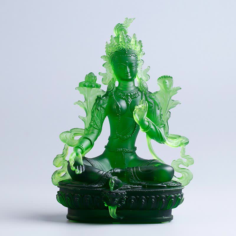 Buddha Stones Bodhisattwa Zielona Tara Ręcznie Robione Liuli Kryształowe Dzieło Sztuki Ochrona Domu Biuro Statua Dekoracja - 16*9,5*22 cm - Zielona Tara - image 14