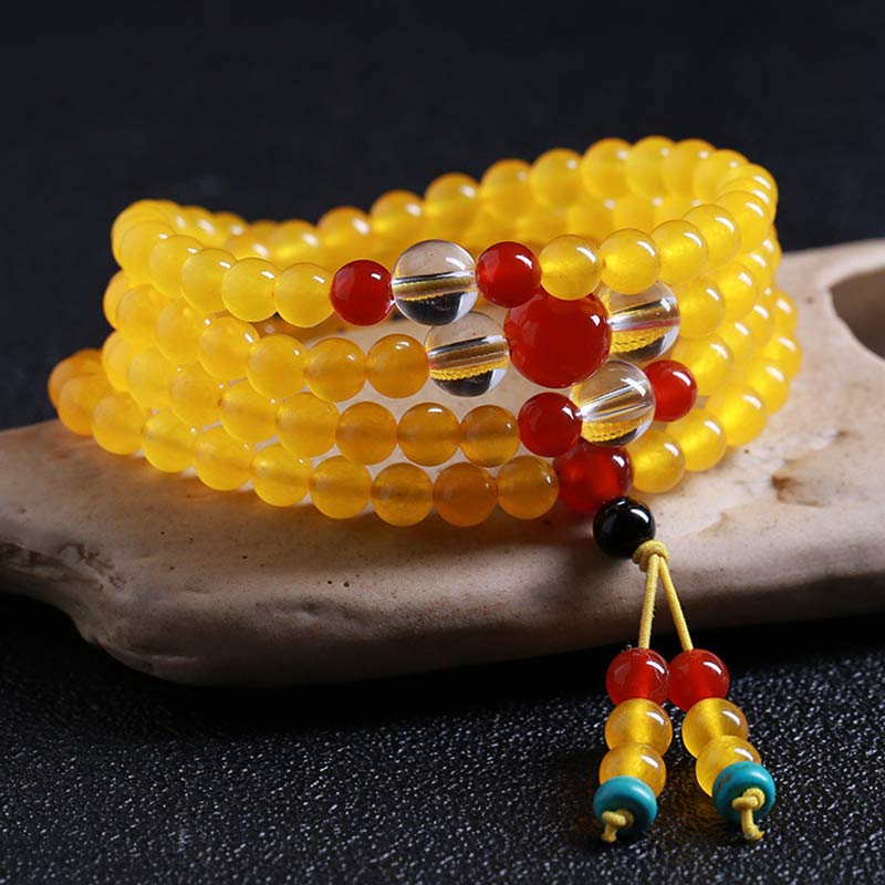Buddha Stones 108 Mala Beads Bransoletka Harmony Yellow Chalcedon
