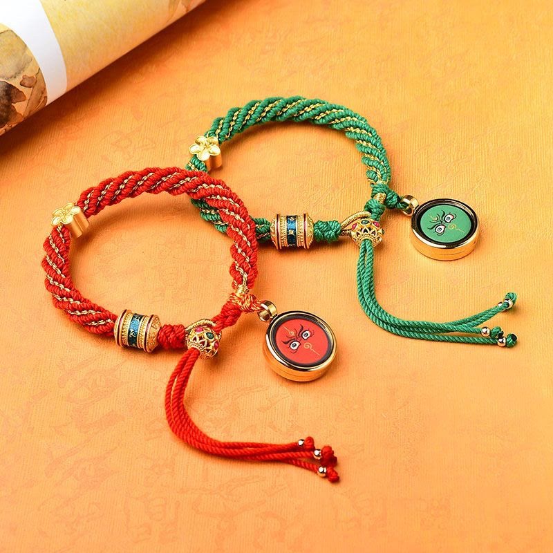 Buddha Stones Tybet Ręcznie Robione Pięć Bogów Bogactwa Szczęścia Thangka Amulet Koło Modlitewne Kwiatowy Urok Bransoletka Z Tkanego Sznurka
