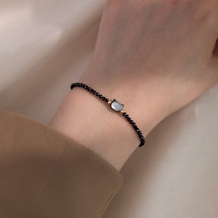 Buddha Stones 14K pozłacane Czarny Spinel Biały Kryształ Słodki Kot Tridacna Kamień Uzdrawiająca Bransoletka - image 5