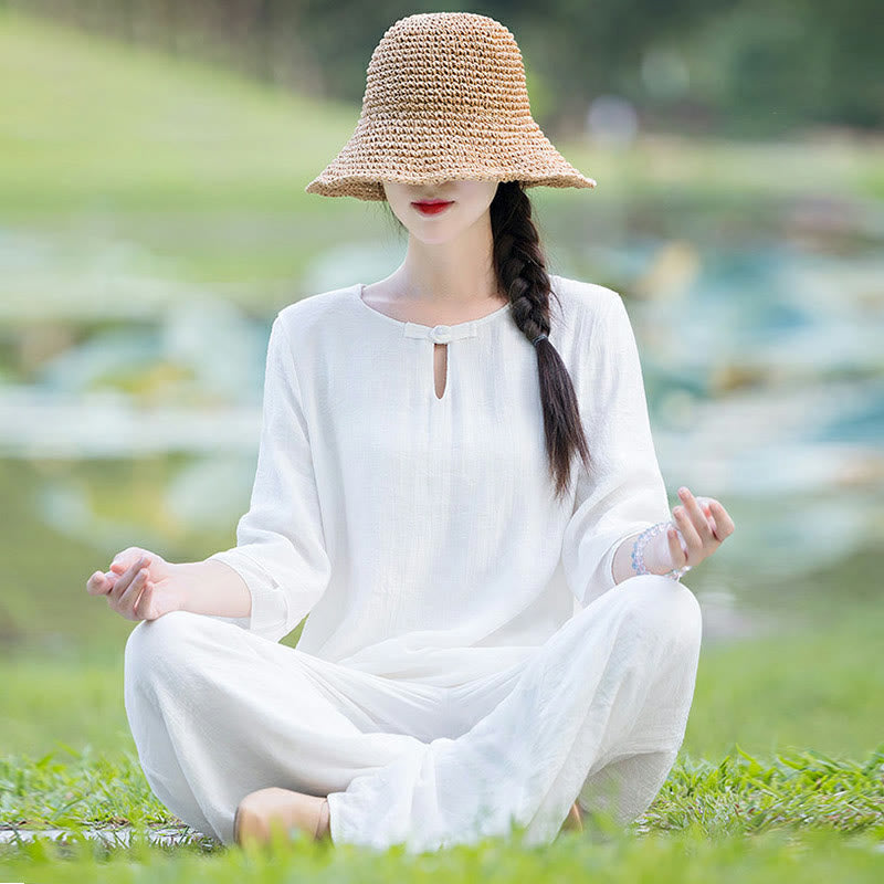 Tai Chi Medytacja Modlitwa Zen Duchowa Praktyka Poranek Odzież Zestaw Damski - Biały - US8-10，UK/AU12-14，EU40-42 (2XL) - image 0