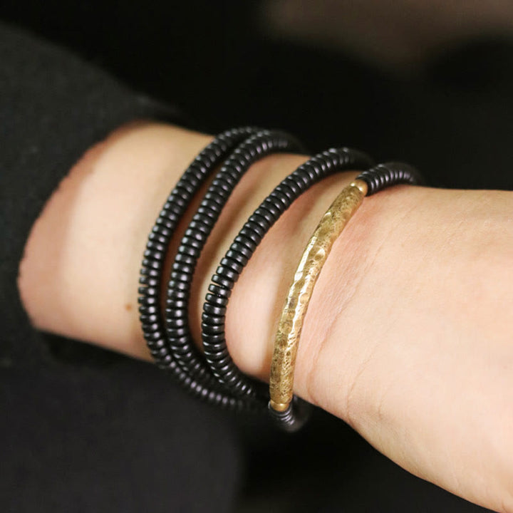 Bransoletka wielowarstwowa z Buddha Stones, drewna hebanowego, mosiądzu i miedzi - image 15