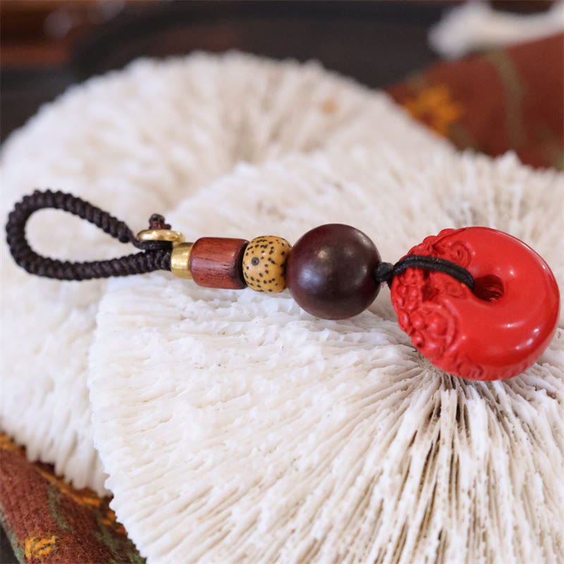 Buddha Stones Naturalny Cynober PiXiu Klamra Pokoju Błogosławieństwo Brelok Samochodowy