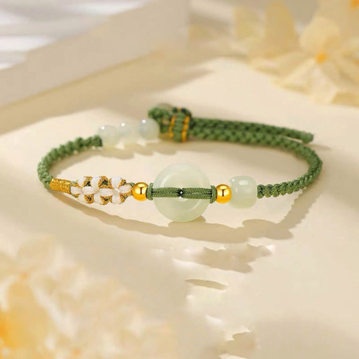 Bransoletka z zapięciami z Buddha Stones Hetian Jade Peace Buckle Luck Peach Blossom