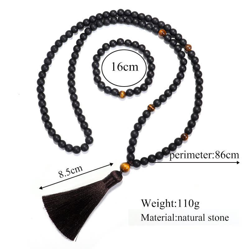 Buddha Stones 108 Mala Koraliki Mrożone Kamień Tygrysie Oko Równowaga Bransoletka Naszyjnik Wisiorek