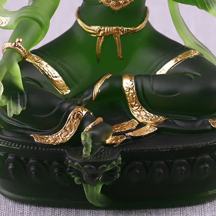 Buddha Stones Bodhisattwa Zielona Tara Ręcznie Robione Liuli Kryształowe Dzieło Sztuki Ochrona Domu Biuro Statua Dekoracja - image 10