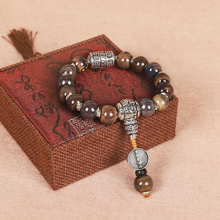 Buddha Stones Tybet Om Mani Padme Hum Koło Modlitewne Dorje Vajra Grawerowane Szklane Koraliki Bransoletka Mądrości
