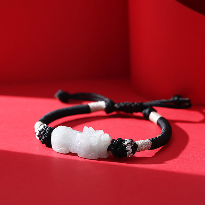 Bransoletka z plecionego sznurka z Buddha Stones wykonana ręcznie z naturalnego jadeitu PiXiu Luck Prosperity