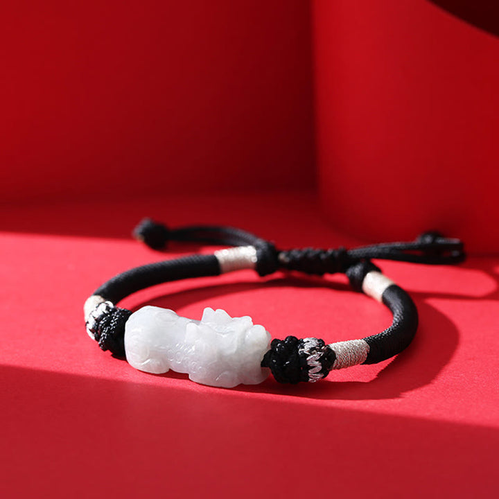 Bransoletka z plecionego sznurka z Buddha Stones wykonana ręcznie z naturalnego jadeitu PiXiu Luck Prosperity