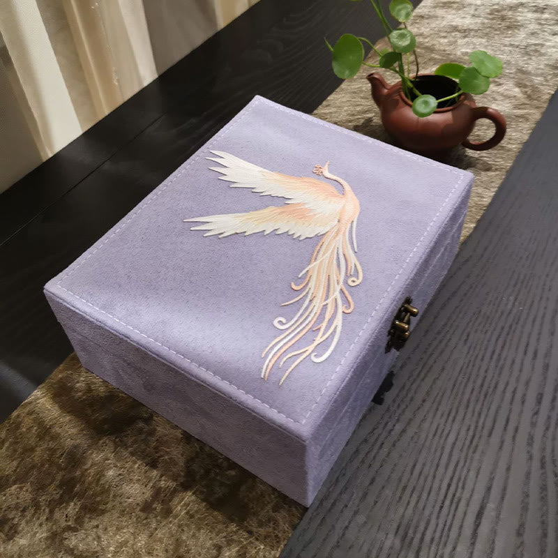 Pudełko na biżuterię Buddha Stones Fioletowy Feniks Organizator Dwuwarstwowe Pudełko do przechowywania biżuterii Flanelowe pudełko