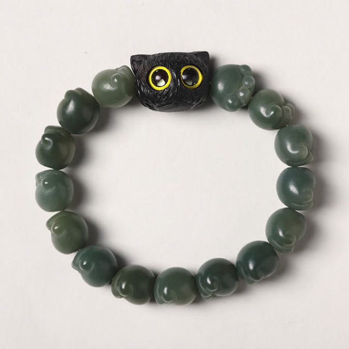 Buddha Stones Naturalne Nasiona Bodhi Ładna Łapa Drewno Hebanowe Szczęście Kot Mądrość Bransoletka - Zielone nasiona Bodhi - Wersja prosta (obwód nadgarstka 14-15 cm) - image 14