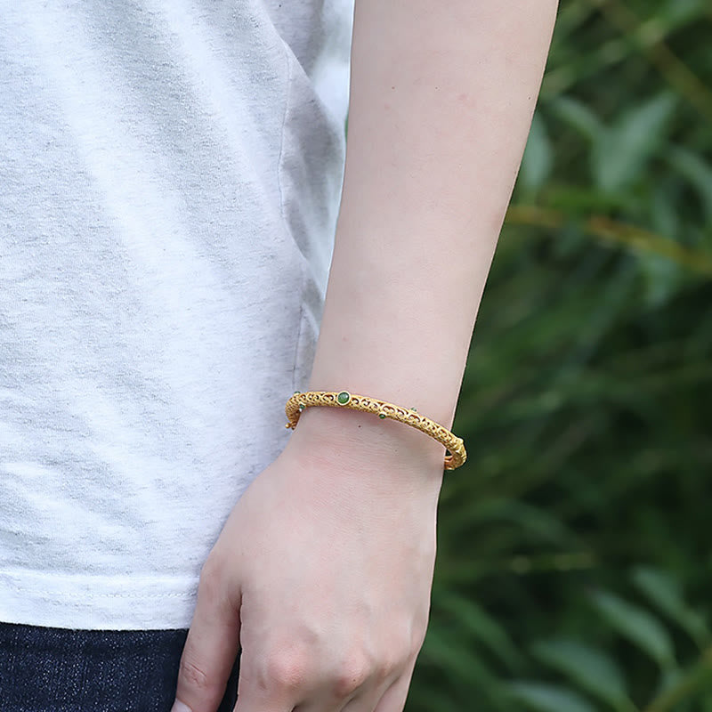 Buddha Stones Cyjan Jade Miedź Pomyślne Chmury Spokojna Uzdrawiająca Bransoletka Bangle