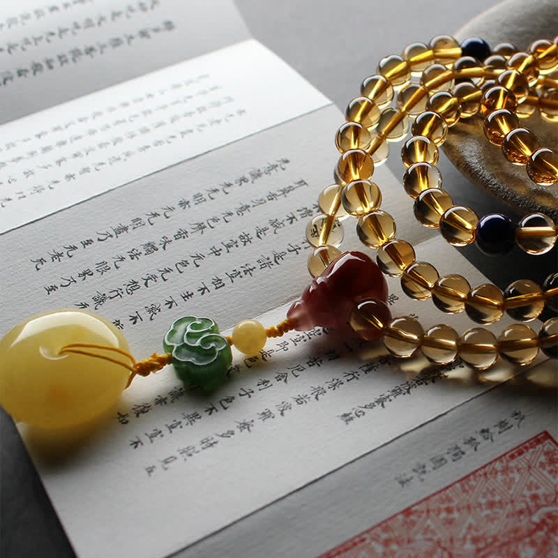 108 Mala Beads Naturalny Cytryn Bursztyn Peace Buckle Czerwony Agat PiXiu Ochrona Bransoletka Charm