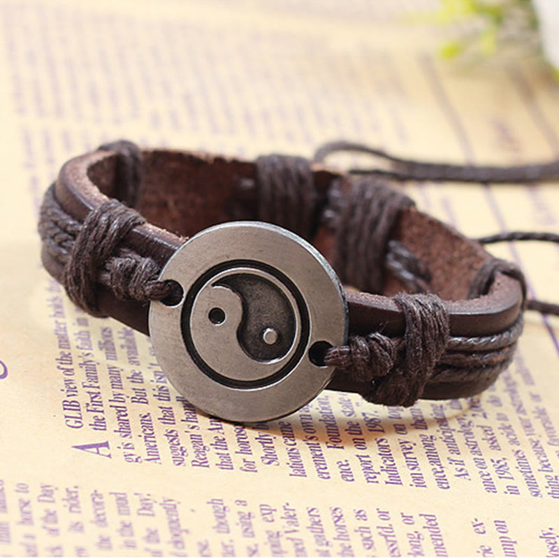 Bransoletka ze sznurka ze skóry Buddha Stones Retro Yin Yang Harmony
