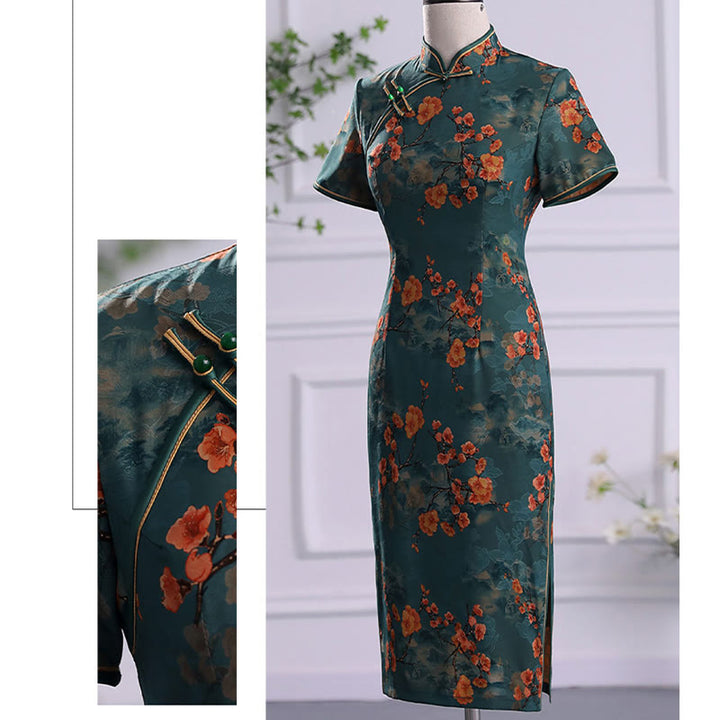 Buddha Stones Retro Kwiat Lotos Piwonia Pióro Druk Qipao Sukienka Damska Cheongsam Sukienka - image 11