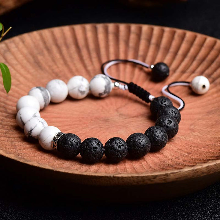 Bransoletka ochronna z kamieniami lawowymi Yin Yang Buddha Stones
