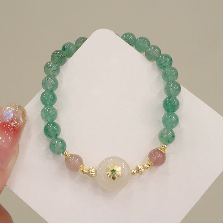 Bransoletka z Buddha Stones Naturalny Zielony Kwarc Truskawkowy Chalcedon Kwiat Wdzięczności