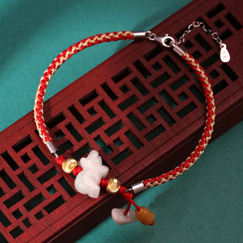 Buddha Stones Chiński Zodiak Jadeit Dobrobyt Czerwona Bransoletka Sznurkowa Anklet - Świnka (rozmiar bransoletki/bransoletki na kostkę 19,5+4 cm) - image 15