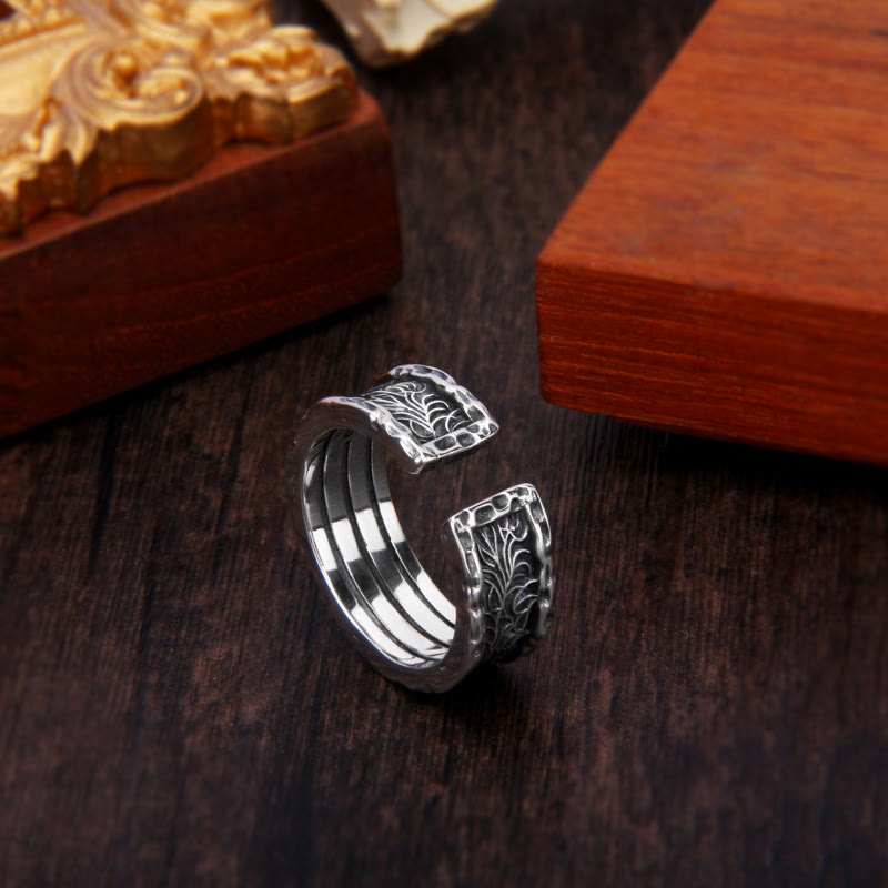 Buddha Stones 925 Srebro Sterlingowe Retro Dynastia Tang Kwiat Projekt Szczęścia Regulowany Pierścień