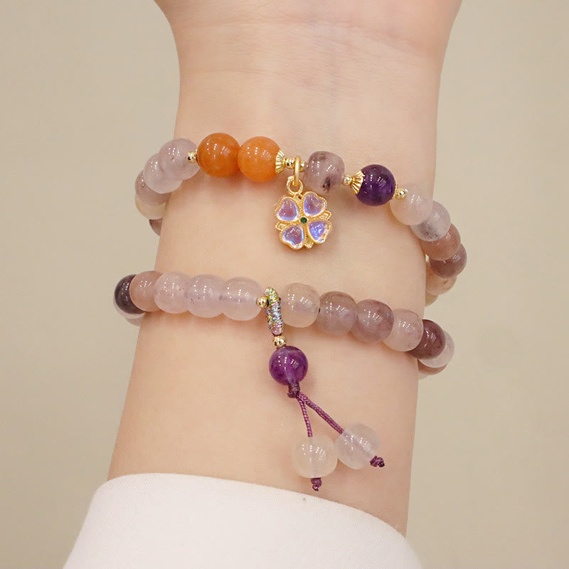 Buddha Stones Naturalne Fioletowe Złote Jedwabne Jade Fioletowe Kwiaty Koraliki Charm Bransoletka Bogactwo