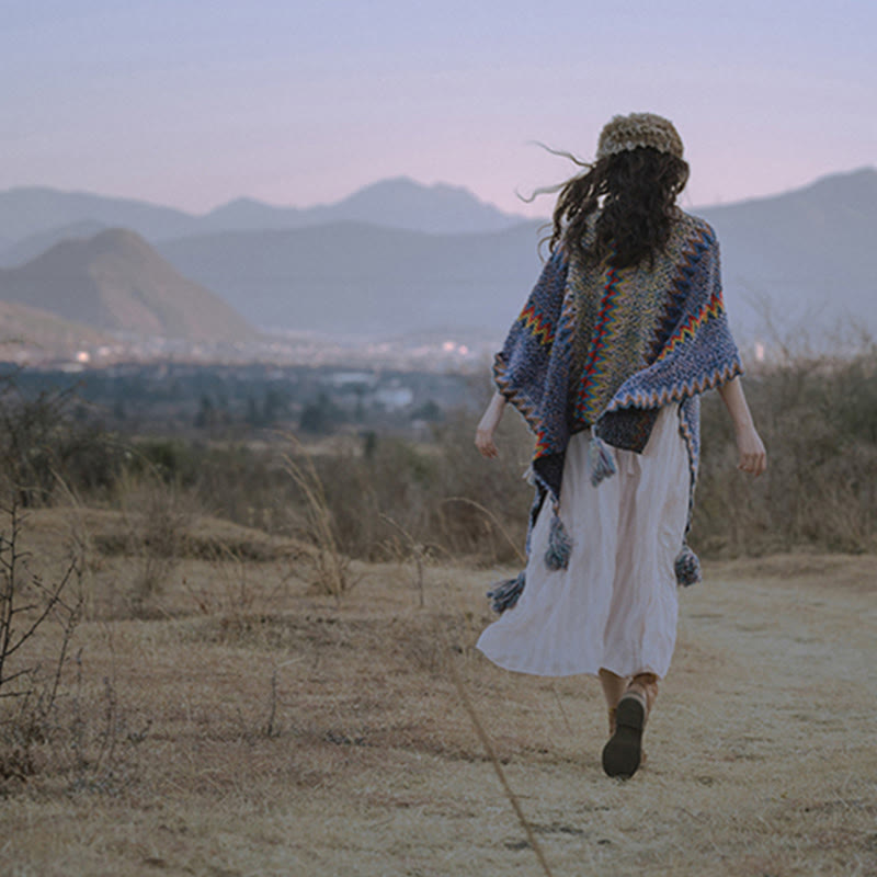 Buddha Stones Tybetański Szal Miękki Ciepły Robiony Na Drutach Płaszcz Zimowy Tybetański Szal Z Frędzlami - image 13