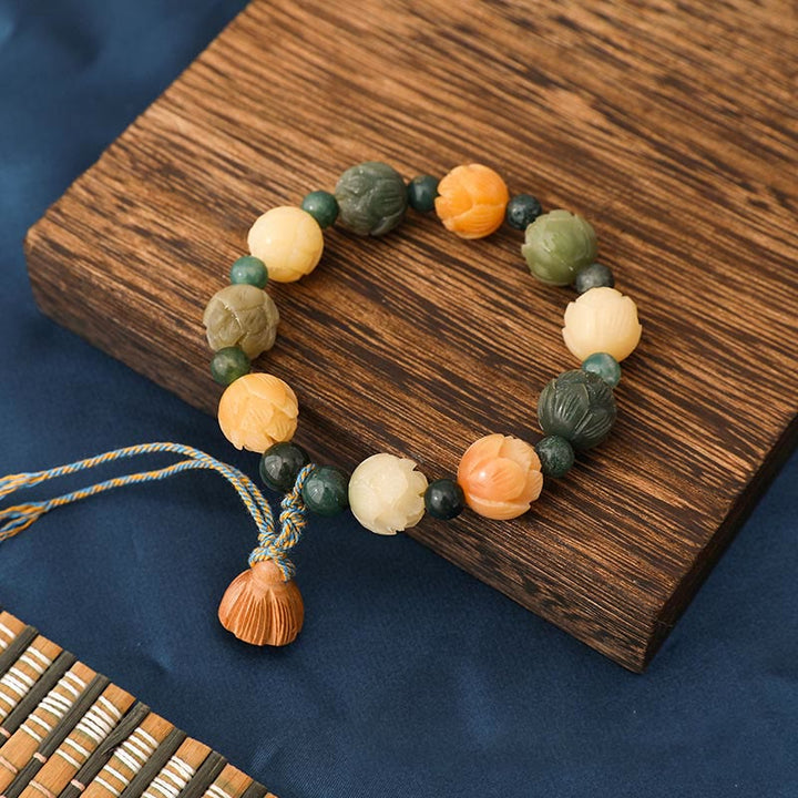 Buddha Stones Bodhi Nasiona Lotosu Koraliki Grawerowane Mchu Agat Spokój Spokój Bransoletka