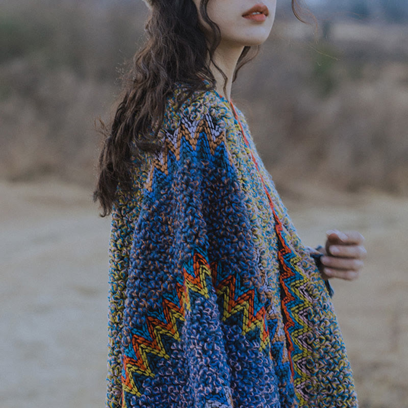 Buddha Stones Tybetański Szal Miękki Ciepły Robiony Na Drutach Płaszcz Zimowy Tybetański Szal Z Frędzlami - image 5