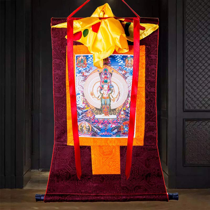 Buddha Stones Tybetańskie Tysiącręki Awalokiteśwara Oprawione Thangka Błogosławieństwo Dekoracja - image 3