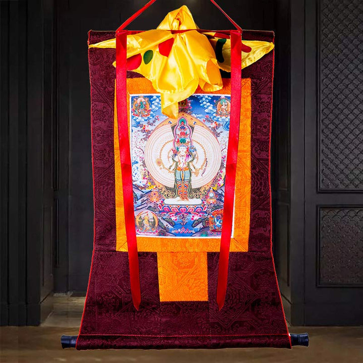 Buddha Stones Tybetańskie Tysiącręki Awalokiteśwara Oprawione Thangka Błogosławieństwo Dekoracja - image 3