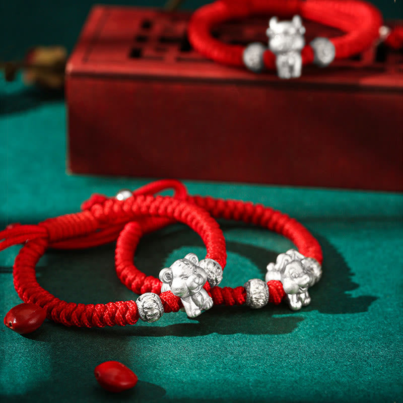 Buddha Stones 999 Srebro Sterlingowe Chiński Zodiak Czerwona Lina Szczęście Ręcznie Robiona Bransoletka Dla Dzieci - image 8