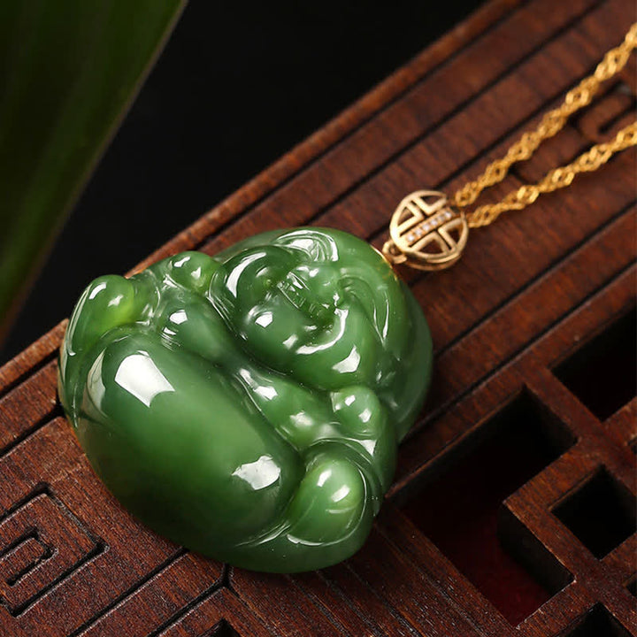 925 Srebro Sterlingowe Śmiejący się Budda Hetian Cyan Jade 18K Złoty Naszyjnik Sukcesu Łańcuszek Wisiorek - image 6