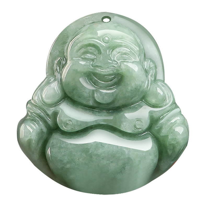 Buddha Stones Naturalny Zielony Jadeit Śmiejący Się Budda Szczęście Obfitość Naszyjnik Wisiorek