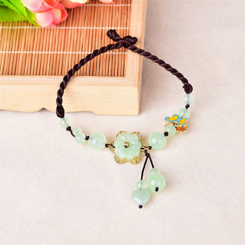 Buddha Stones Kwiat Jadeit Motyl Szczęście Obfitość Charm Anklet